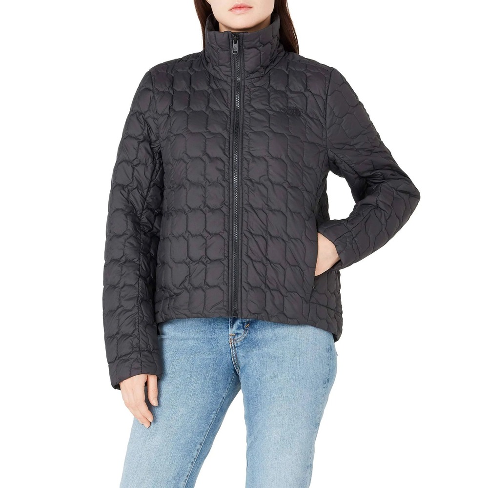 The North Face Thermoball Crop Jacket Black Puffer Quilted Full Zip L